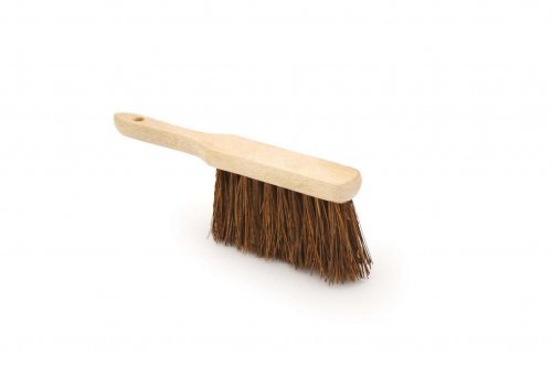 Bentley Stiff Bassine Hand Brush features a wooden handle and stiff brown bristles, designed for outdoor cleaning tasks.