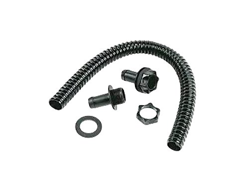 Black flexible 50cm hose with connectors and a washer, designed for linking water butts, made from durable material for outdoor use.