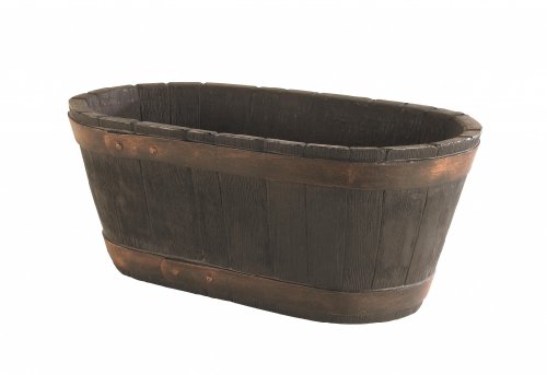 Oakwood effect 60cm trough with a dark wood finish, featuring a rounded shape and textured surface, ideal for planting or decorative use.
