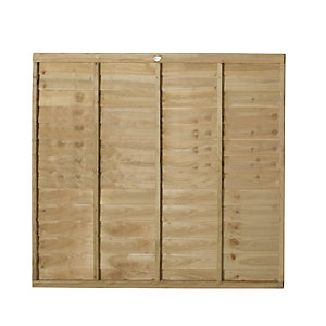 Forest pressure-treated superlap fence panel in light wood, measuring 6ft x 5ft, featuring horizontal slats and a natural finish for durability and aesthetic appeal.