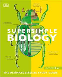 Bright green cover featuring a split illustration of a beetle, with bold text reading "Super Simple Biology" and "The Ultimate Bitesize Study Guide" at the bottom.