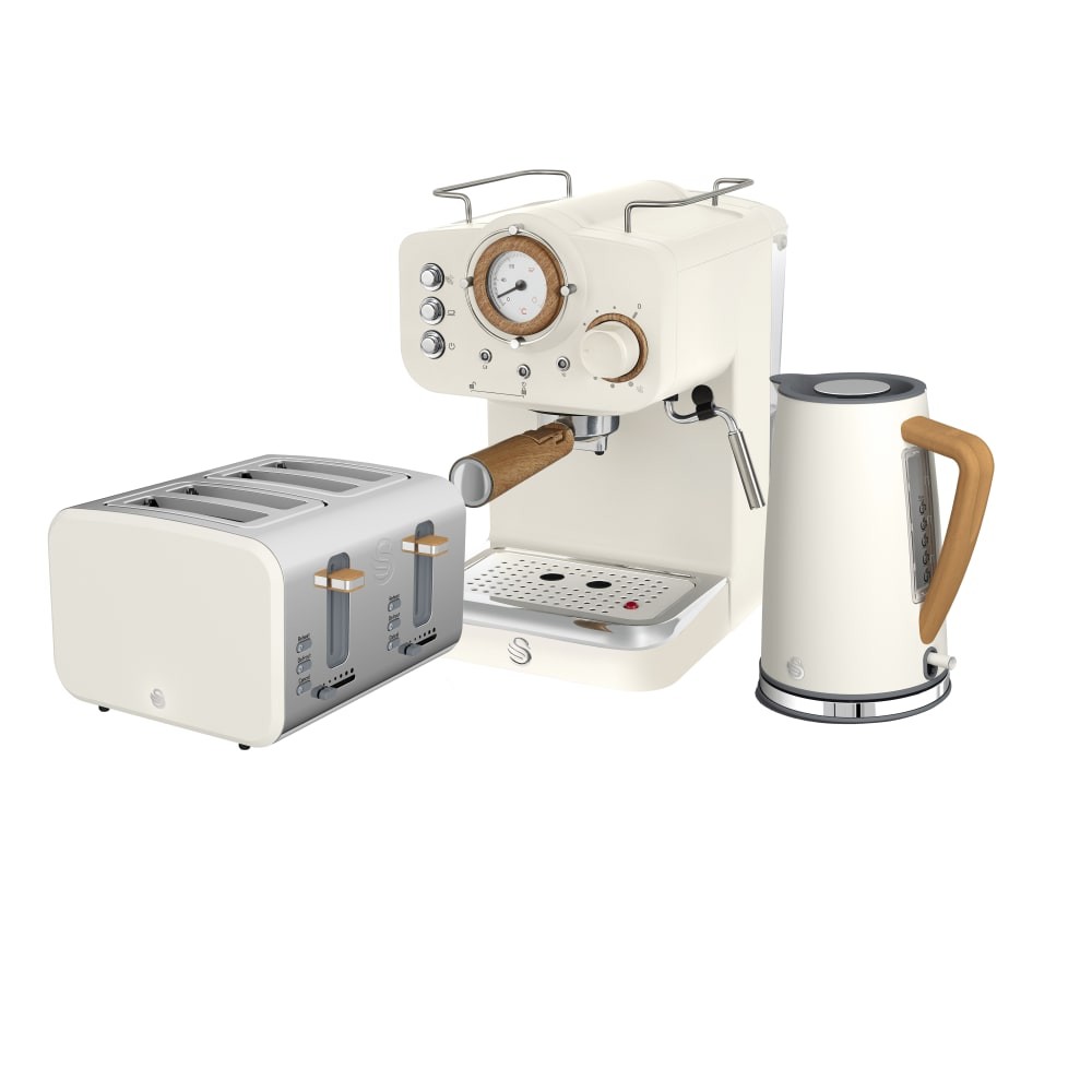 Swan Nordic EEJB213 White 1.7L Kettle with 4 Slice Toaster and Espresso Coffee Machine Set - image 2