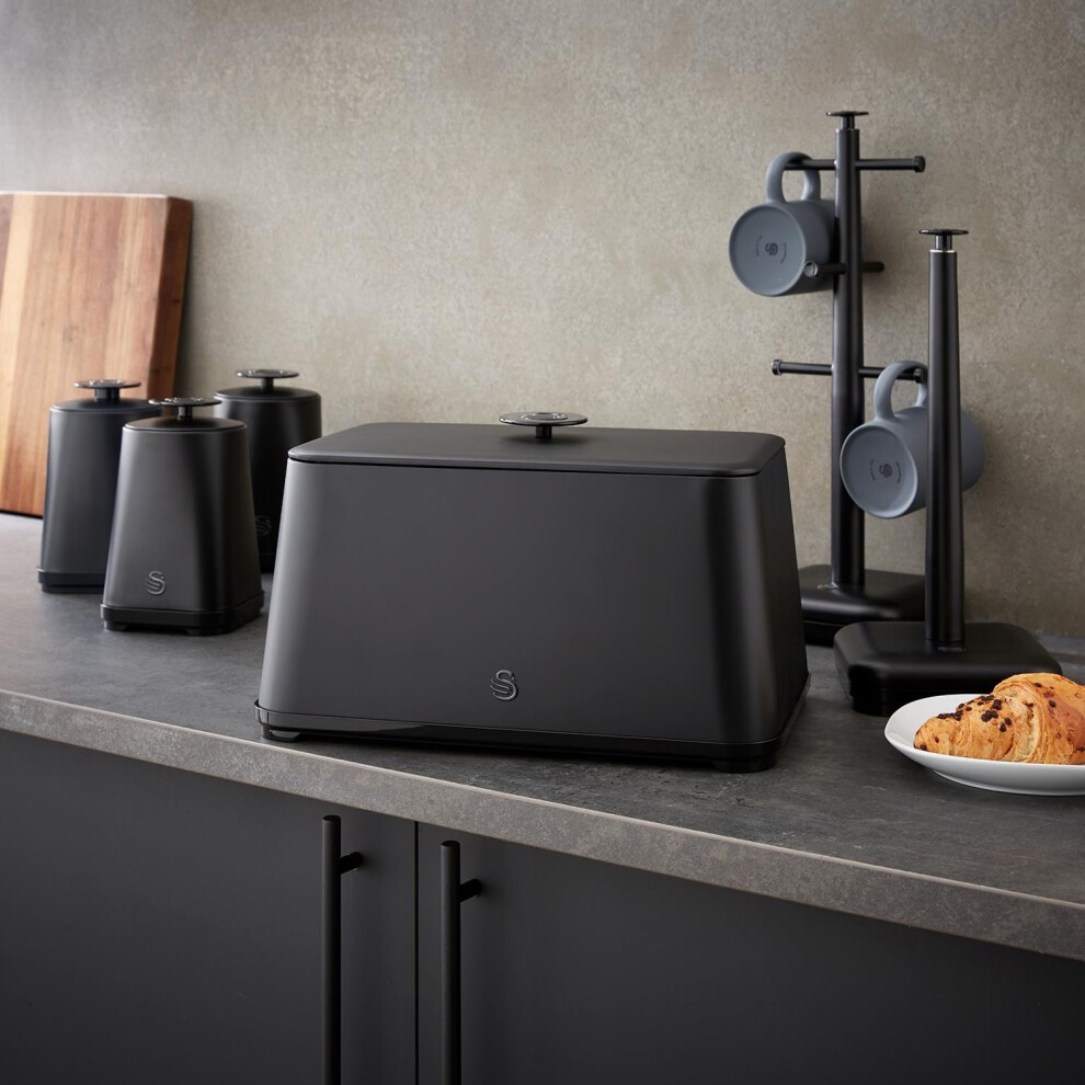 Swan Stealth EEJB279 Black Bread Bin with 3 Piece Canister Set - image 3