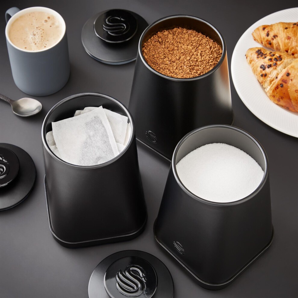 Swan Stealth EEJB279 Black Bread Bin with 3 Piece Canister Set - image 5
