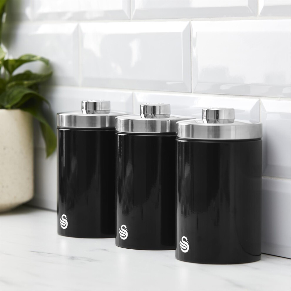 Swan Townhouse EEJB280 Black Bread Bin with 3 Piece Canister Set - image 3