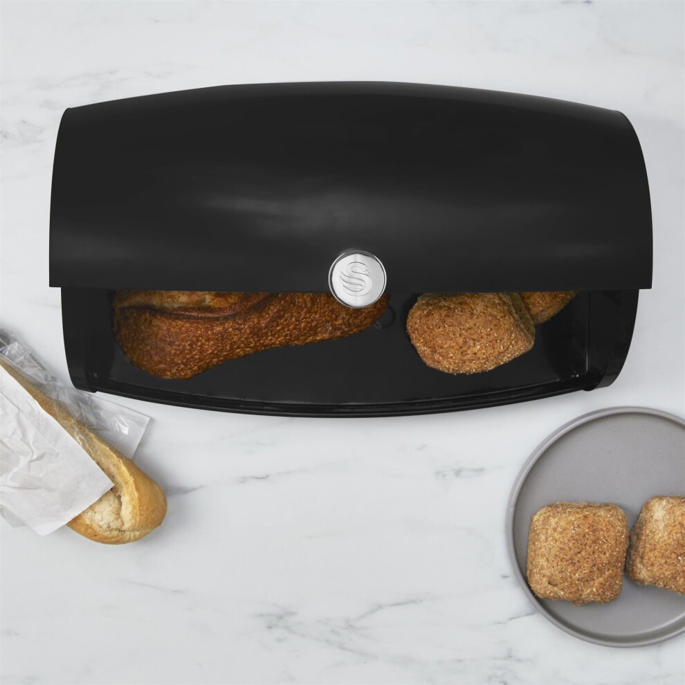 Swan Townhouse EEJB280 Black Bread Bin with 3 Piece Canister Set - image 5