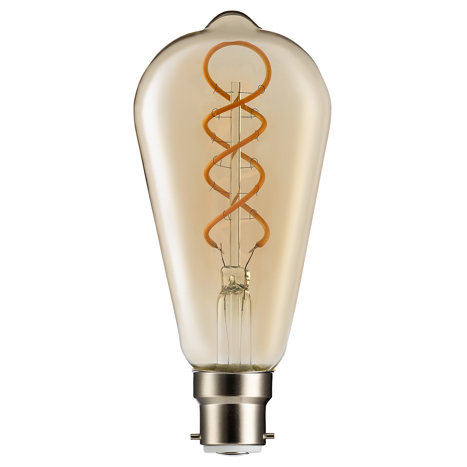 TCP Decorative Light Bulb features a soft filament design with a warm amber glass exterior, spiral filament inside, and a silver base, ideal for adding a vintage touch to lighting.