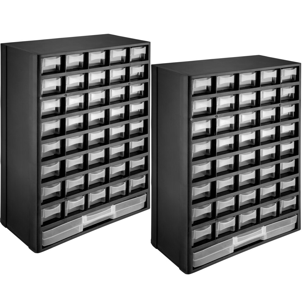 Two black storage bin units with a total of 41 transparent drawers, featuring a sleek design and sturdy construction, ideal for organizing small items.