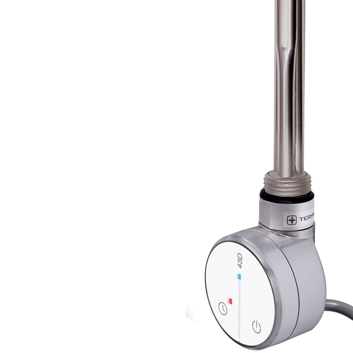 Silver fixed temperature heating element with a sleek design, featuring a round control panel and a 400w power rating, ideal for efficient heating.