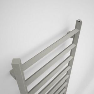 Terma Crystal Sparkling Gravel Towel Warmer in a sleek, modern design, featuring a light gray finish with horizontal bars, measuring 500mm wide by 1200mm high.