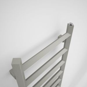 Terma Heated Towel Rail in Sparkling Gravel grey, featuring a sleek, modern design with vertical bars and a polished top, perfect for warming towels in a stylish bathroom.