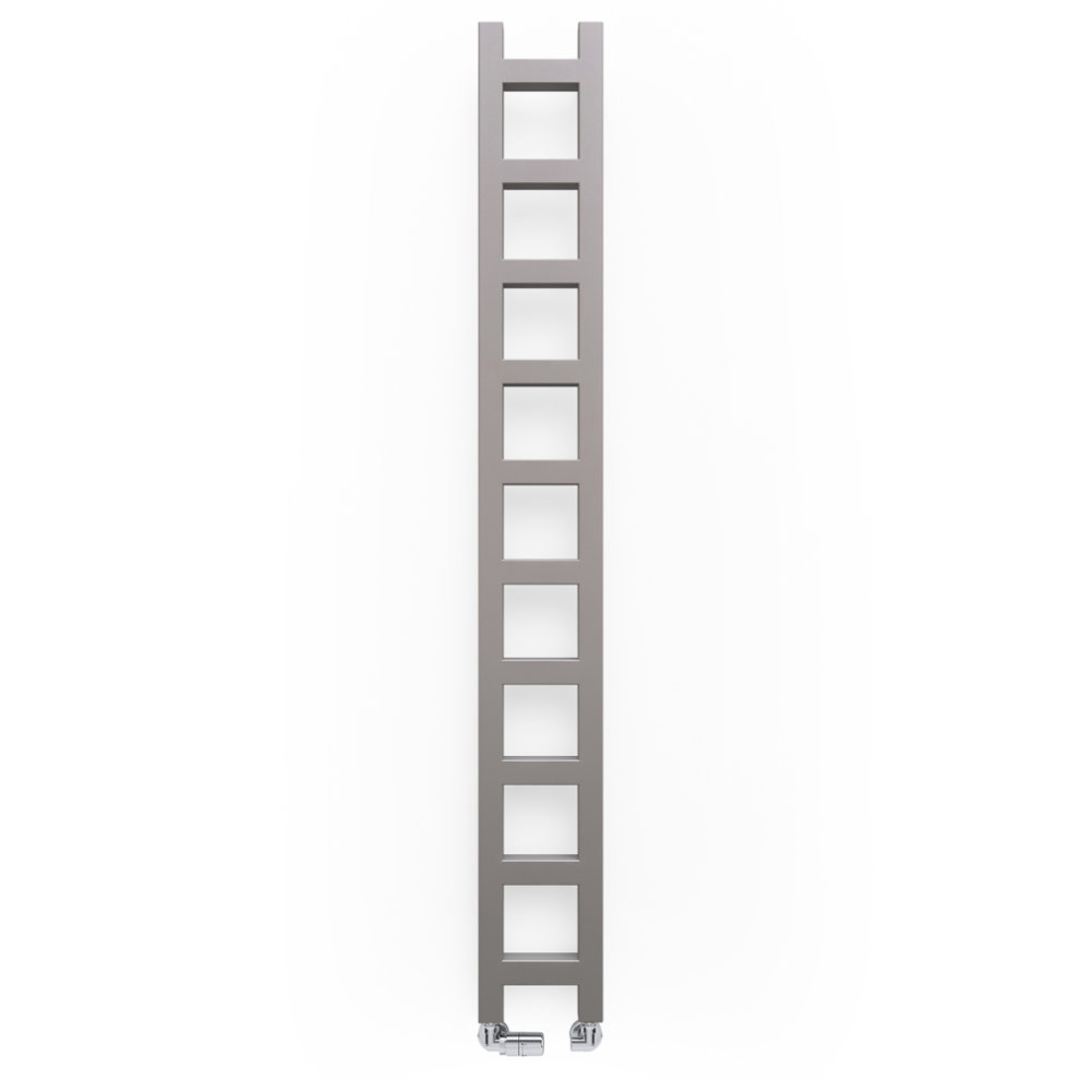 Terma Heated Towel Rail in Sparkling Gravel grey, featuring a sleek, modern design with vertical bars and square cutouts, made from durable material for efficient heating.