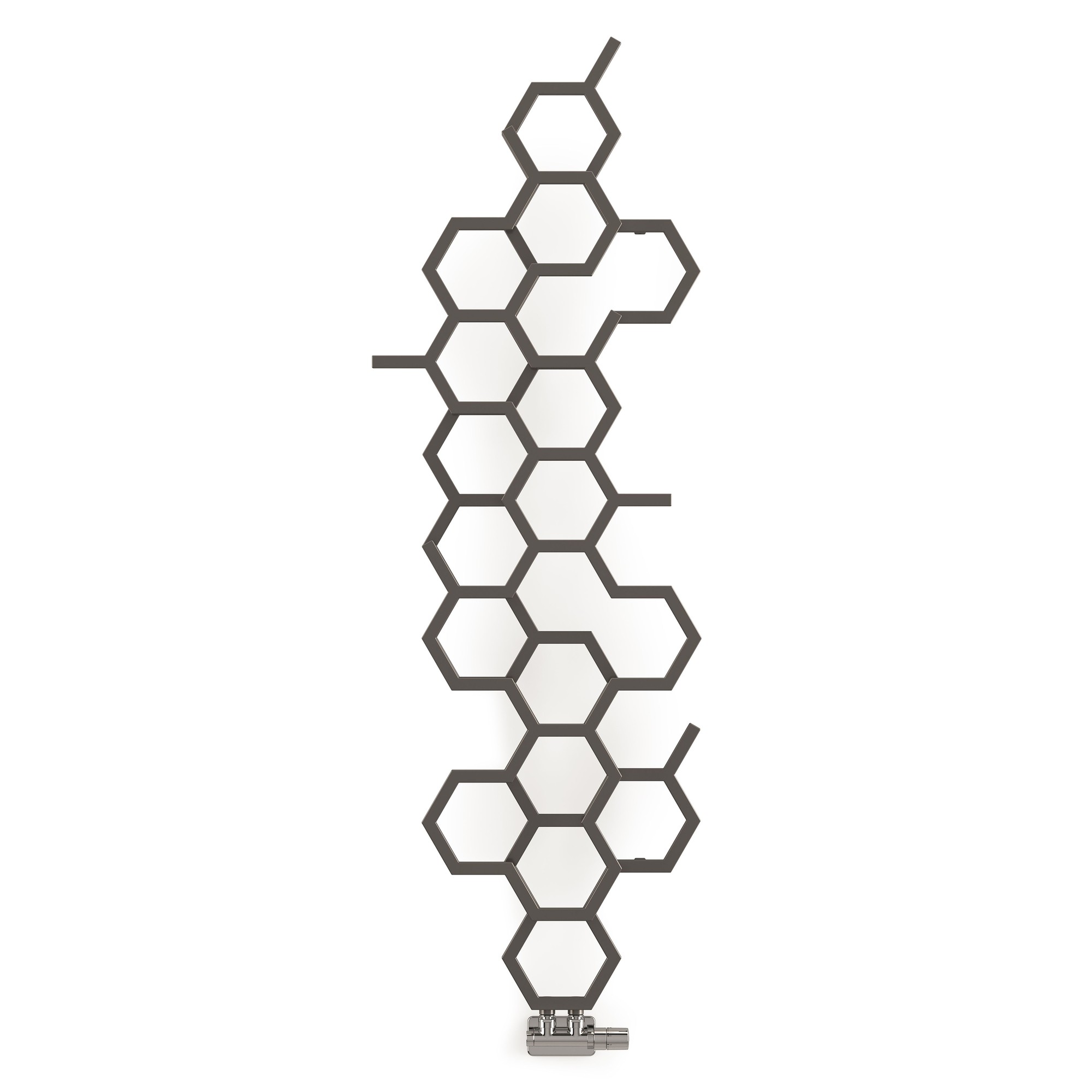 Stylish hexagonal radiator in sparkling grey, featuring a unique honeycomb design with a sleek metallic base, ideal for modern interiors.