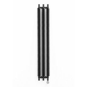 Terma Ribbon V radiator in heban black, featuring a sleek, elongated design with vertical fins, designed for wall mounting and exclusive to UK drop ship without valves.