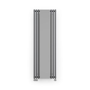 Modern grey Terma Rolo-mirror radiator, 1800/590 size, featuring eight tappings for side or underside valves and diverter barrels, with a sleek, minimalist design.