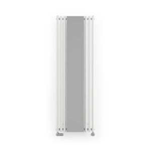 White RAL 9016 Terma Rolo-mirror radiator, 1800mm x 590mm, featuring eight tappings for side or underside valves and diverter barrels, with a sleek, modern design.