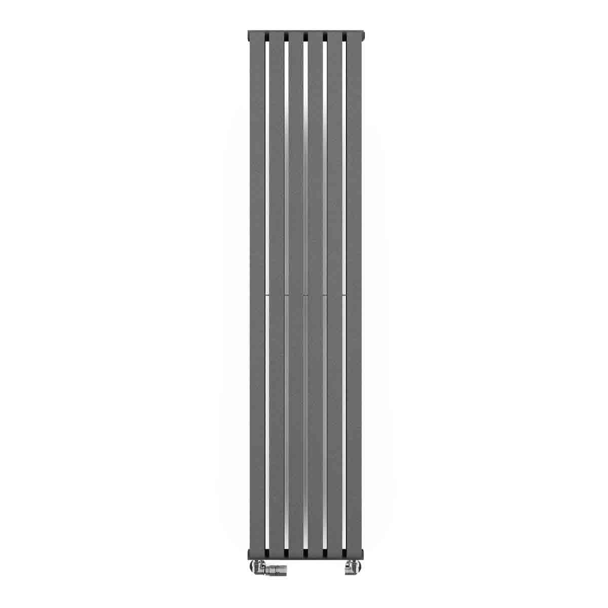 Tall, vertical radiator in a sleek Salt N Pepper finish, featuring multiple horizontal slats, made of metal, designed for modern interiors, measuring 1800x395 mm.
