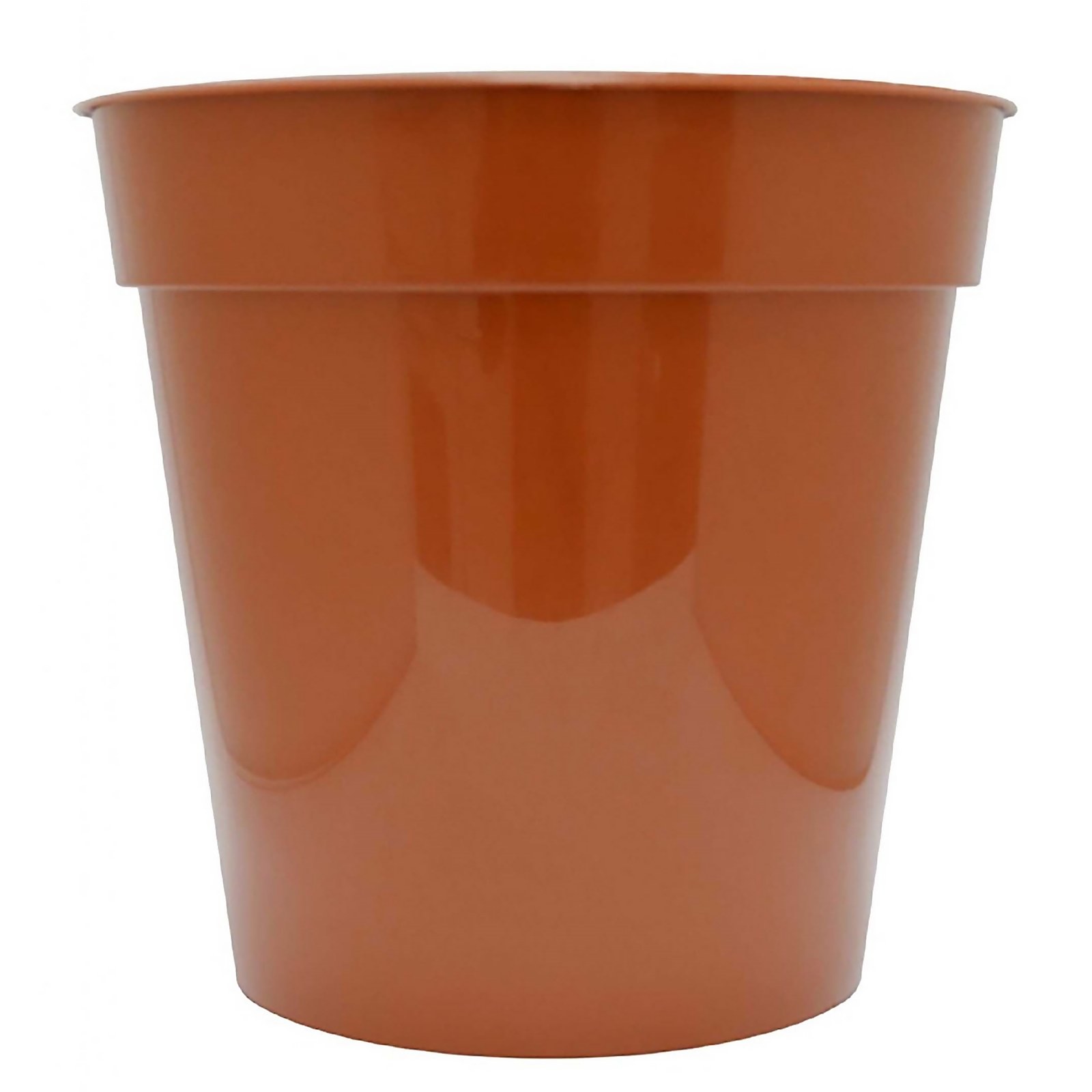 Bright orange plastic flower pot, 25cm in height, featuring a smooth, glossy finish and a classic tapered design.