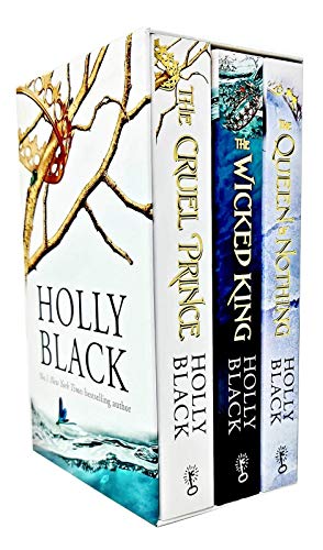 Boxed set of three hardcover books by Holly Black, featuring colorful covers with intricate designs: "The Cruel Prince," "The Wicked King," and "The Queen of Nothing."