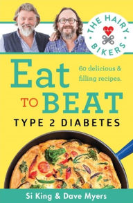 Bright yellow book cover featuring the title "Eat to Beat Type 2 Diabetes" in bold blue letters, with images of two bearded men and a colorful vegetable dish.