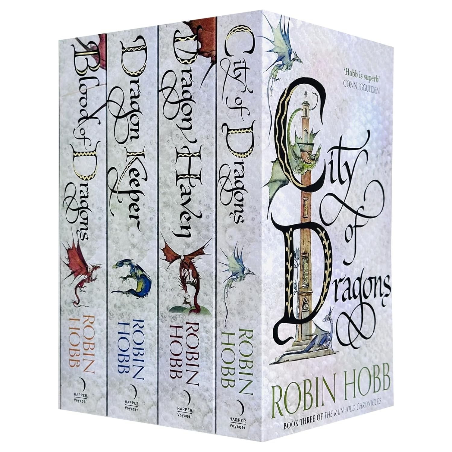 The Rain Wilds Chronicles 4 Book Set Robin Hobb Dragon Keeper Blood of Dragons Dragon Haven City of Dragons - image 2