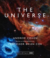 A cosmic-themed book cover featuring vibrant colors of space, with swirling nebulae in red, orange, and blue, and bold white text reading "The Universe" by Andrew Cohen.