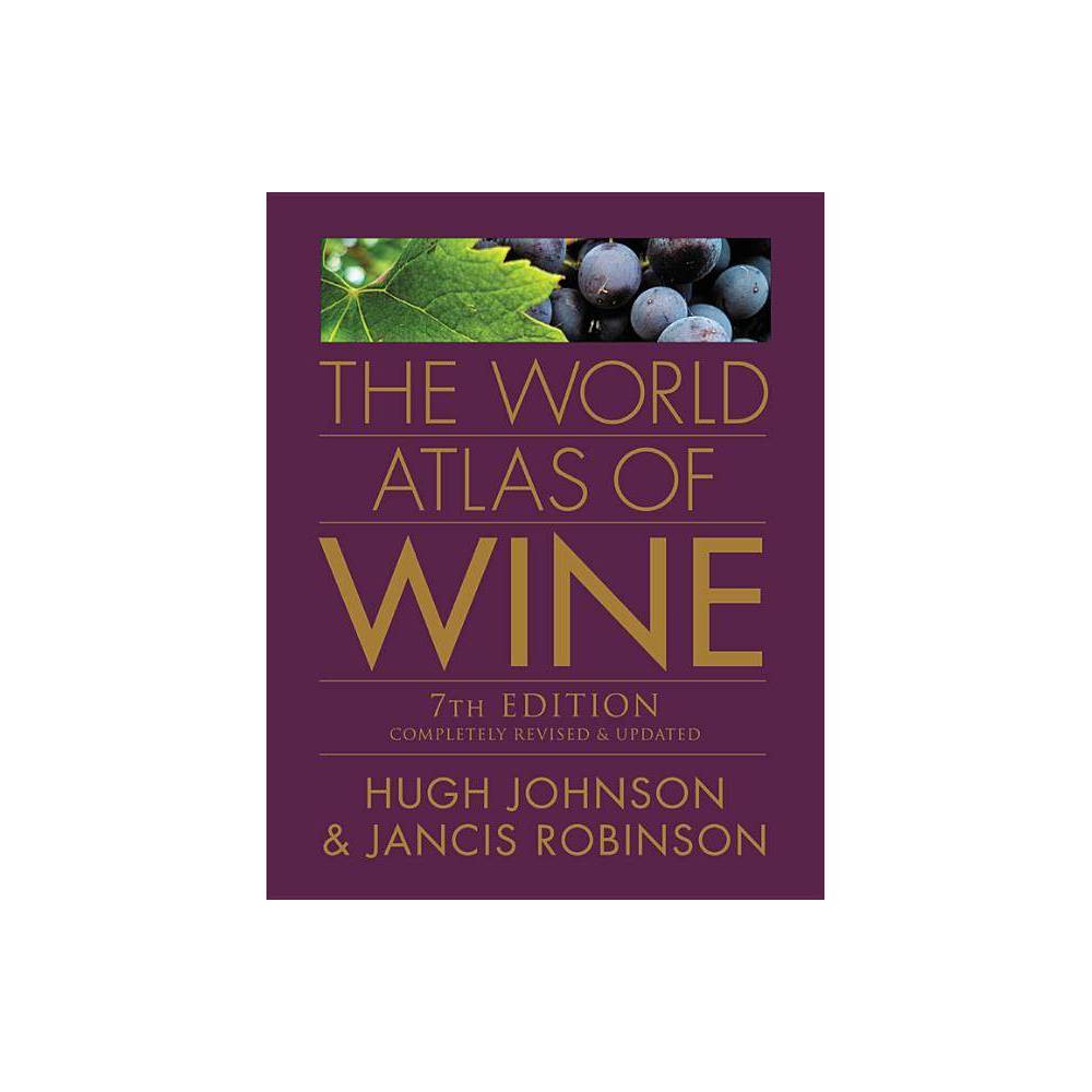 The cover features a deep purple background with gold text, showcasing the title "The World Atlas of Wine," accompanied by a green grape leaf and dark grapes.