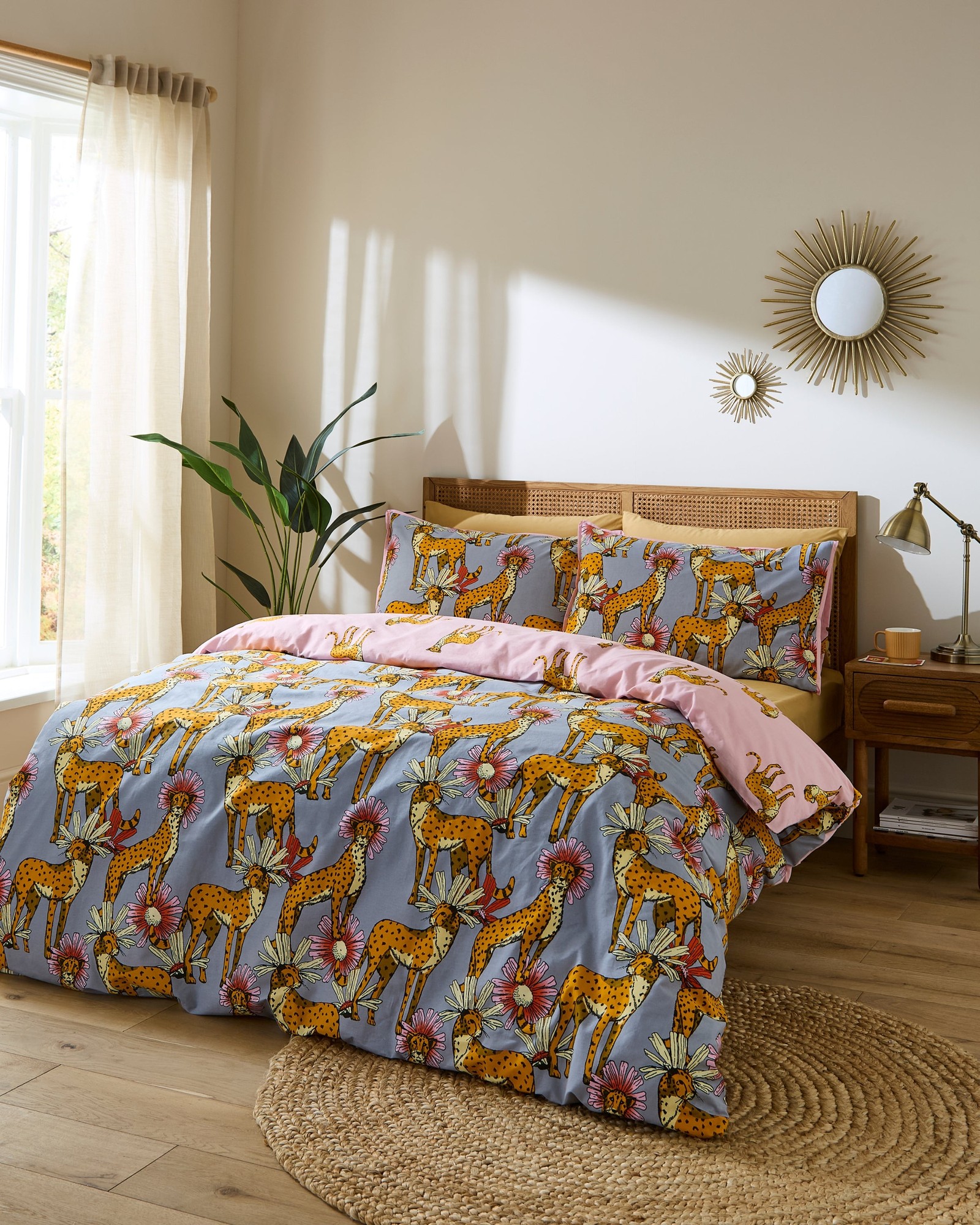 Their Nibs Their Nibs, Cotton Reversible Duvet Set Grey Untamed Cheetah, Super King
