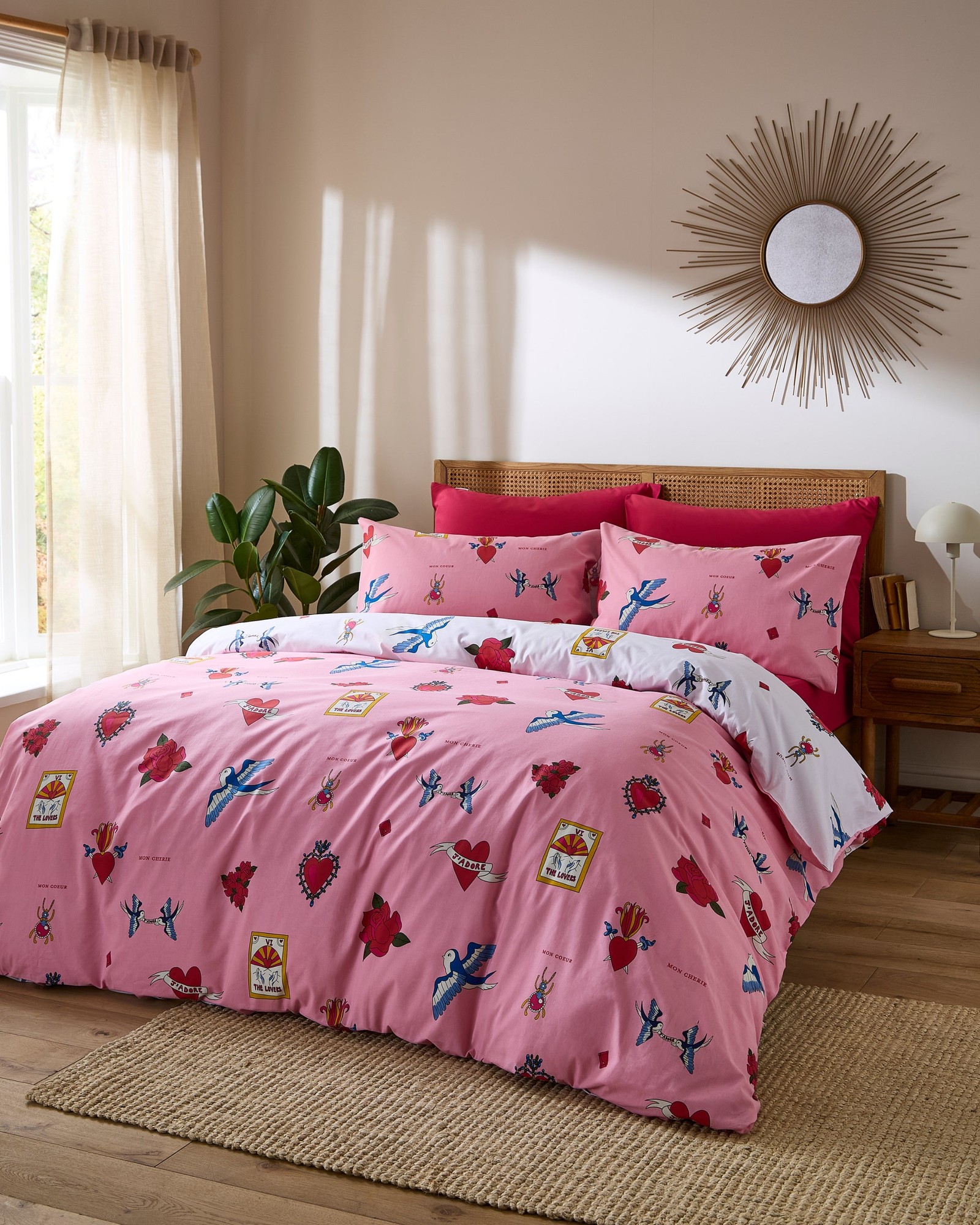 Their Nibs Their Nibs, Cotton Reversible Duvet Set Pink Mon Coeur, Double