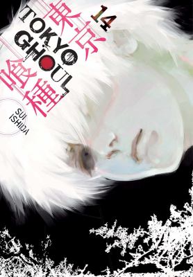 Tokyo Ghoul, Vol. 14 features a close-up of a pale character's face with white hair against a dark background, highlighted by bold pink and black text.