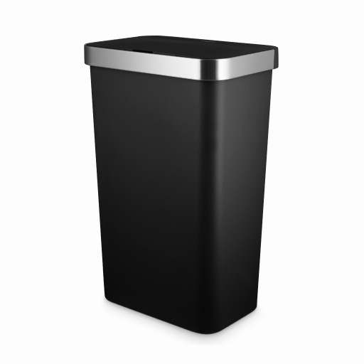 Black rectangular sensor bin with a sleek design, featuring a stainless steel lid and a 50-litre capacity, ideal for modern kitchens or offices.