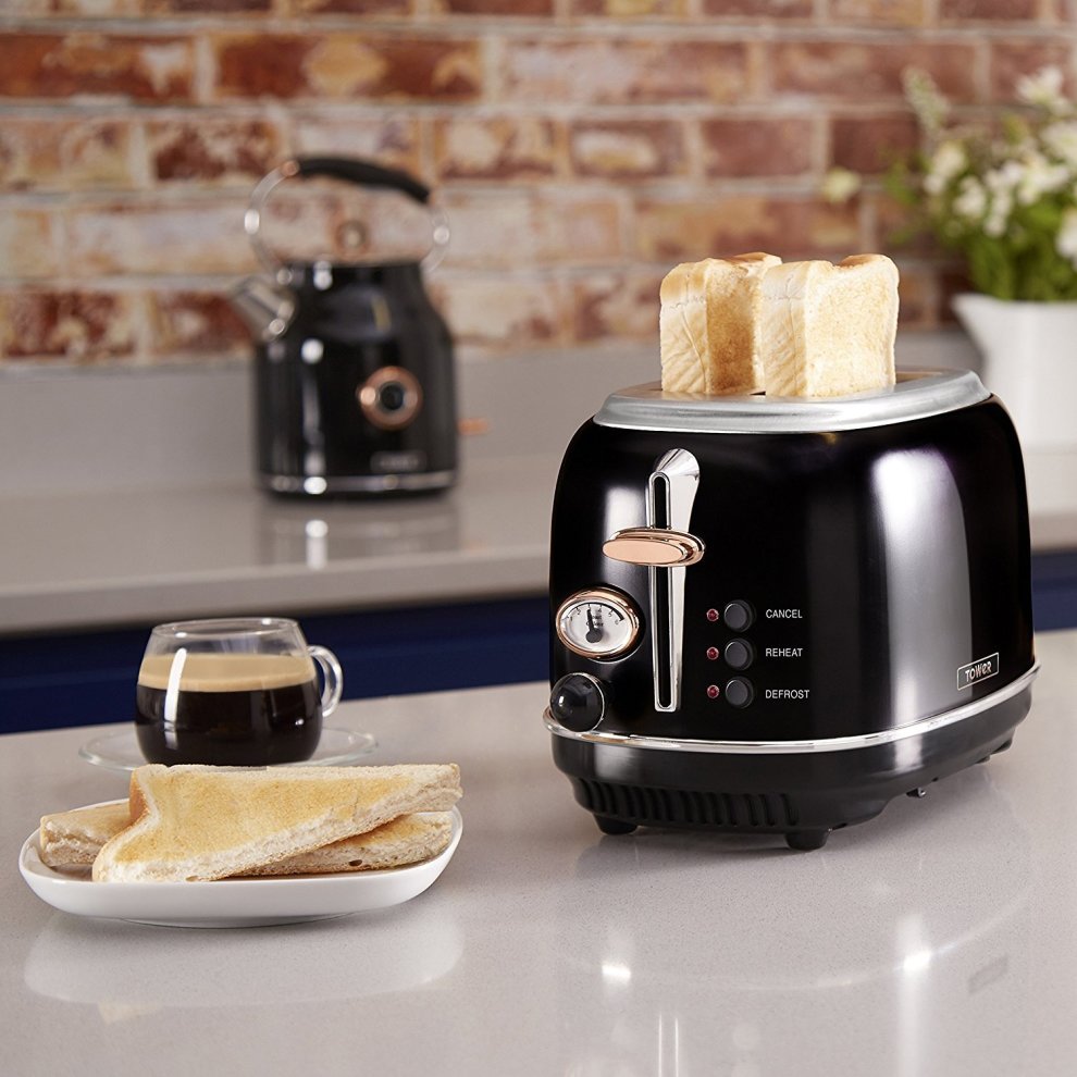 Tower Bottega 2 Slice Stainless Steel Toaster Rose Gold Black - image 3