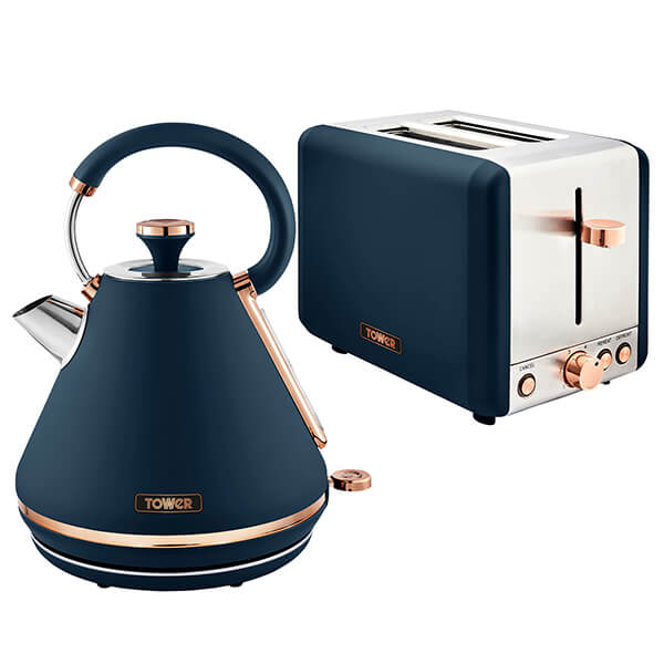 Tower Tower Cavaletto Pyramid Kettle and 2 Slice Toaster Set Midnight Blue
