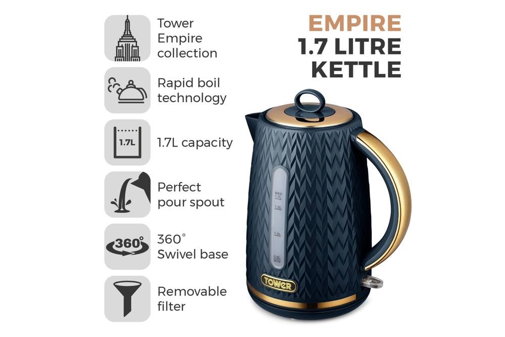 Tower Empire Kettle & 4 Slice Toaster Midnight Blue - image 4