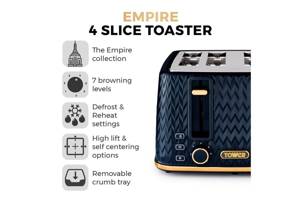 Tower Empire Kettle & 4 Slice Toaster Midnight Blue - image 5