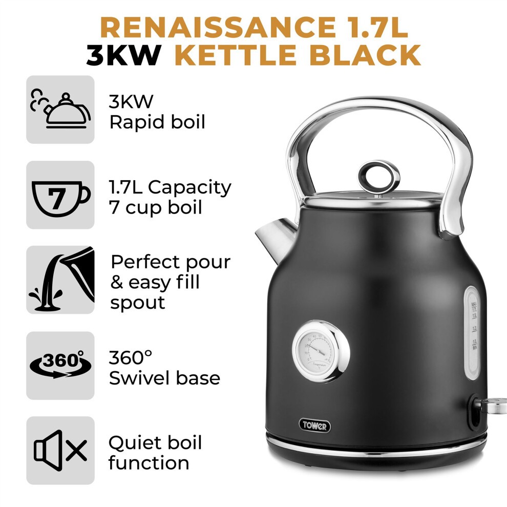 Tower Renaissance EEJB176 Black 20L Microwave with 4 Slice Toaster and 1.7L Kettle Set - image 2