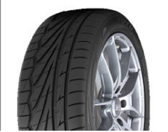 Toyo Proxes TR1 tire in size 195/55 R16, featuring a black rubber tread with deep grooves and a silver alloy rim with a protective ridge.
