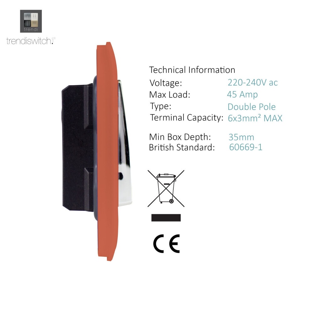 Trendi Switch 45amp and 13amp Copper Cooker Switch and Plug Socket with Neon - image 2
