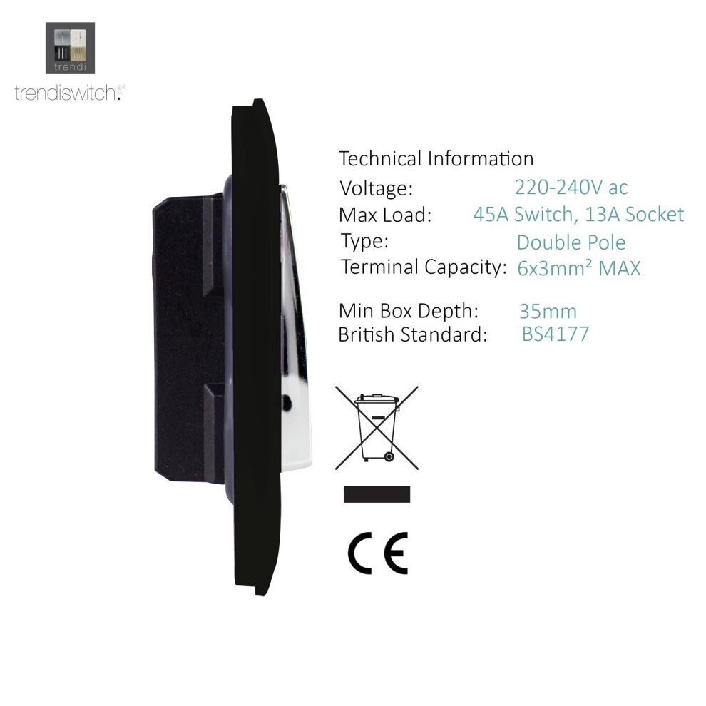 Trendi Switch 45amp and 13amp Matt Black Cooker Switch and Plug Socket with Neon - image 3