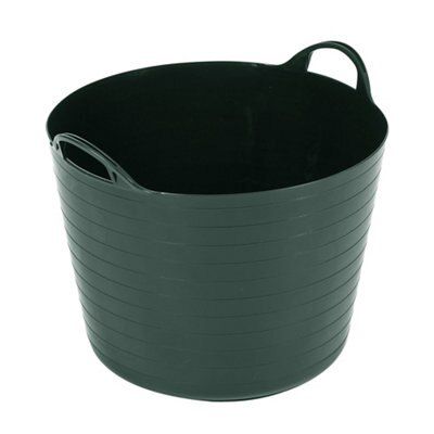 Green 40L Flexi Tub by Strata, made of flexible plastic, featuring a ribbed design and two sturdy handles for easy carrying.