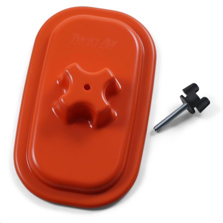 Orange plastic air box cover with a textured surface and a central star-shaped knob, accompanied by a black screw for attachment, designed for Honda CRF450X, CRF450L, and CRF450RL models.