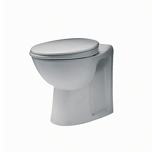 White back-to-wall toilet pan with a sleek, modern design, featuring a smooth ceramic finish and a concealed cistern for a minimalist look.
