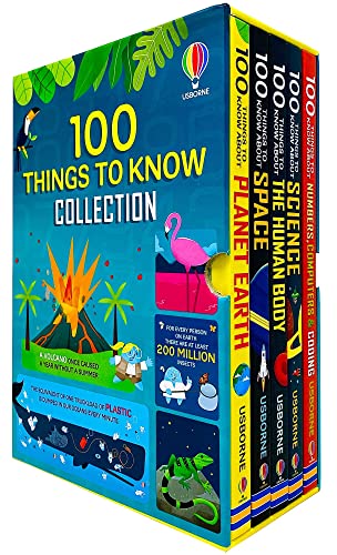 Colorful box set featuring three hardcover books titled "100 Things to Know About Planet Earth," "100 Things to Know About Space," and "100 Things to Know About the Human Body."