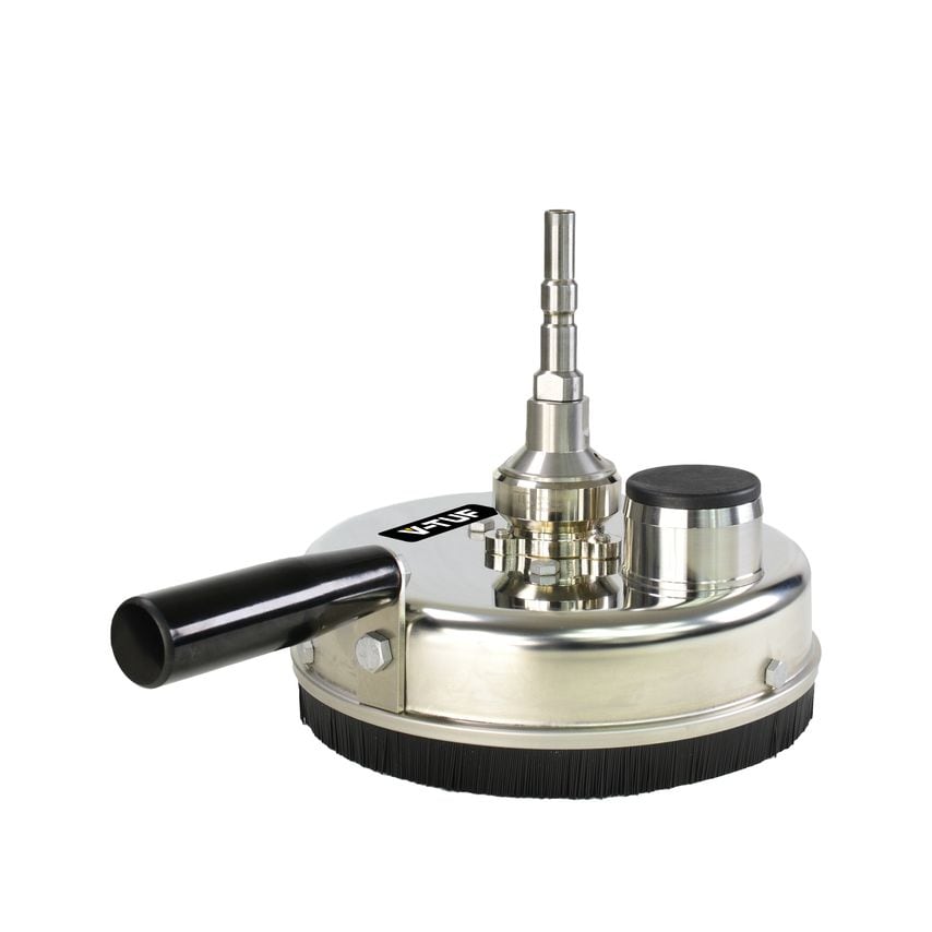 V-Tuf TufTURBO300X wall surface cleaner features a 300mm diameter stainless steel body, a black handle, and a brush edge for effective cleaning.