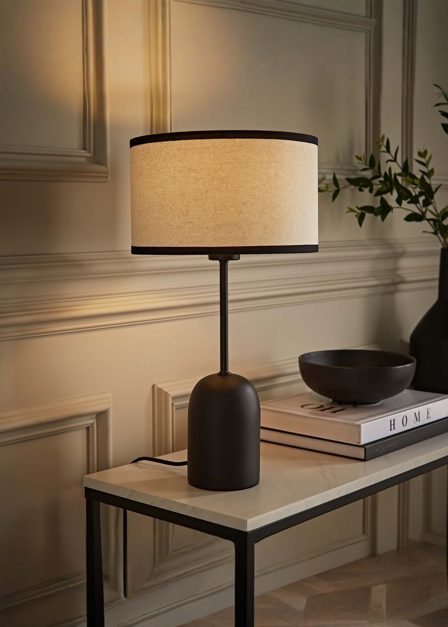 Value lights Kaiden Dome Table Lamp with Black Trim Linen Shade - image 2