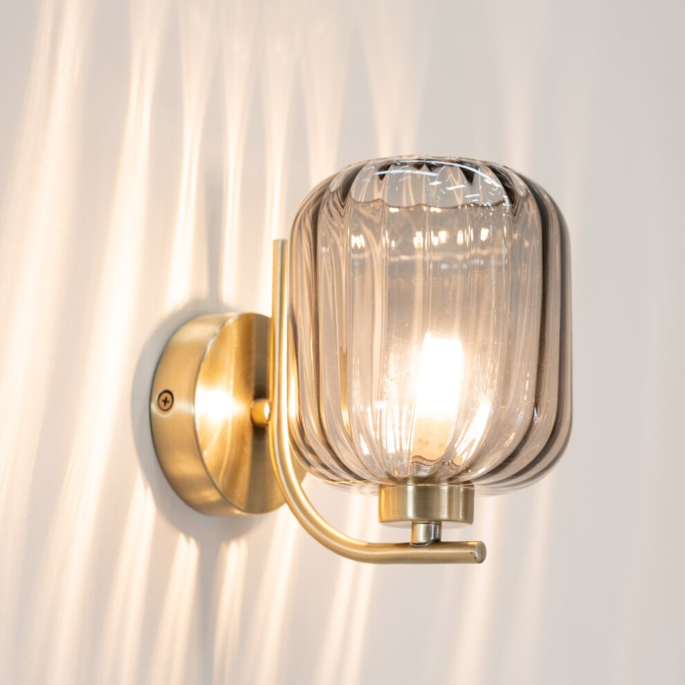 ValueLights Amelie 2 Pack Ribbed Glass Gold Stem LED Wall Light - image 2