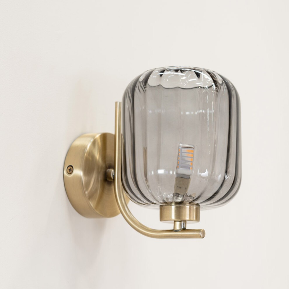 ValueLights Amelie 2 Pack Ribbed Glass Gold Stem LED Wall Light - image 3