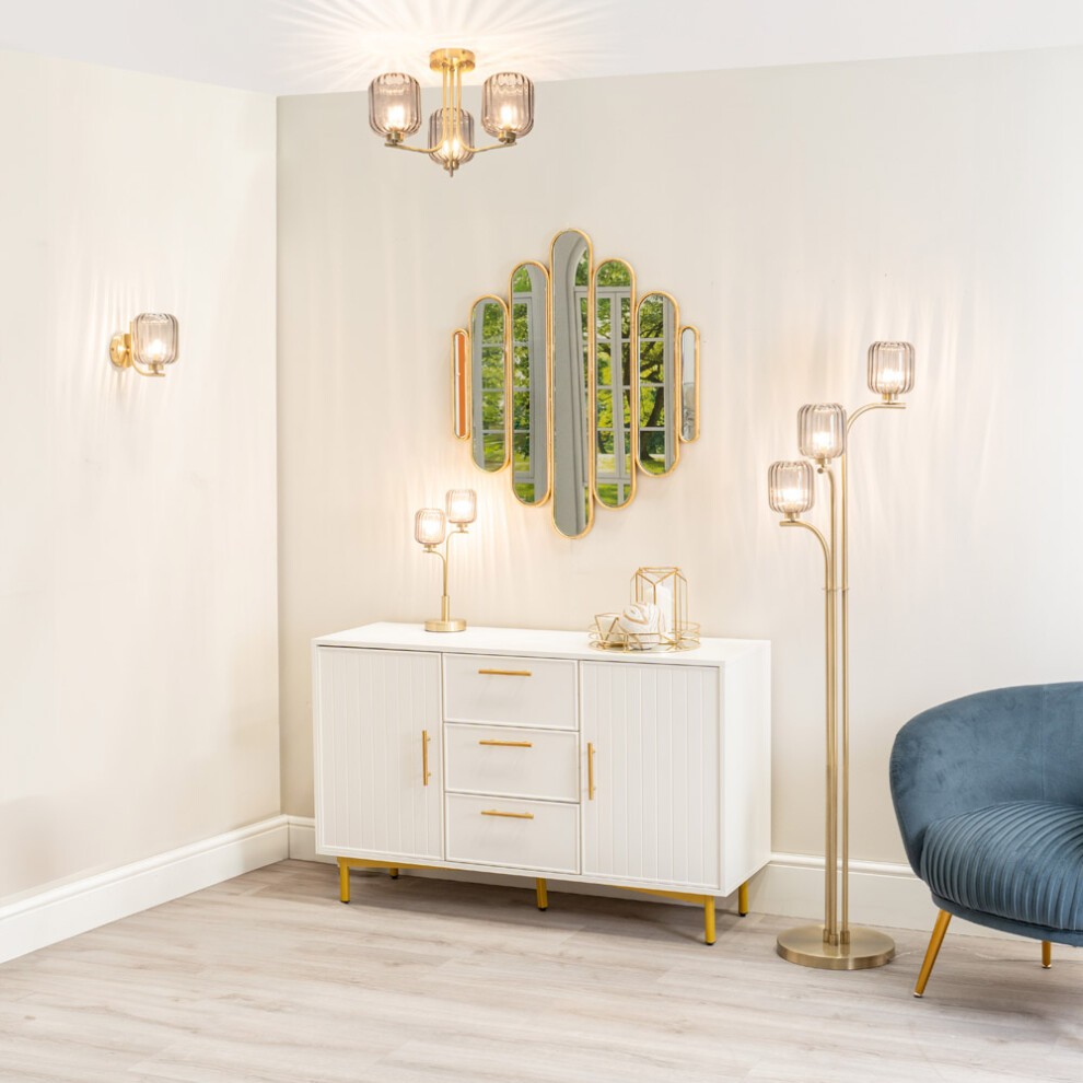 ValueLights Amelie 2 Pack Ribbed Glass Gold Stem LED Wall Light - image 4