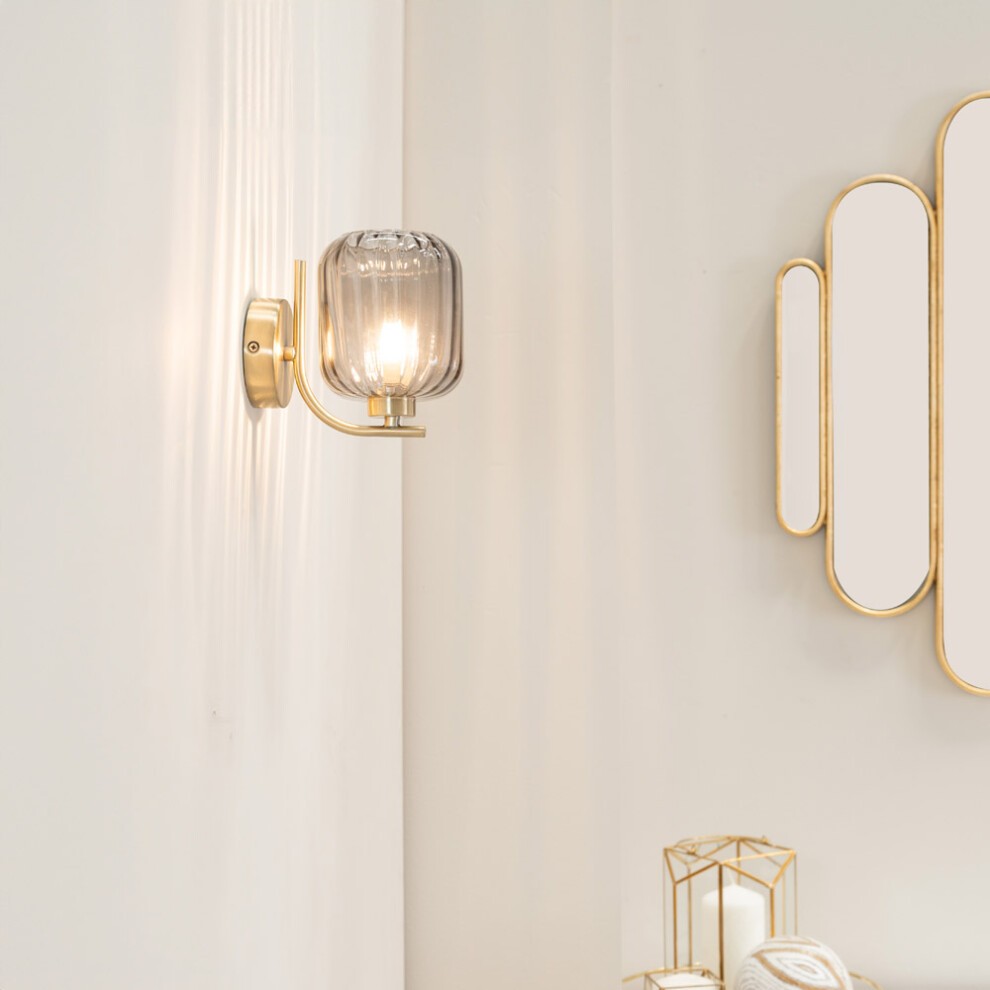 ValueLights Amelie 2 Pack Ribbed Glass Gold Stem LED Wall Light - image 5