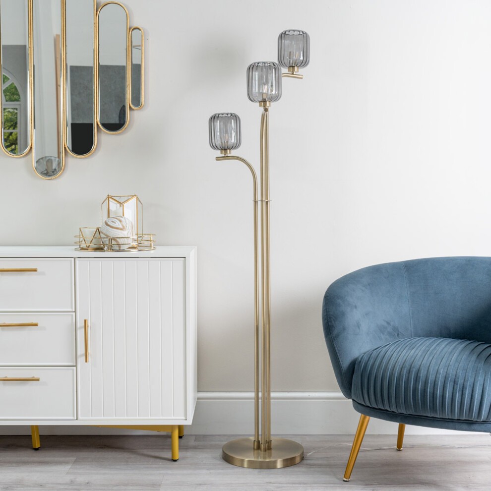 ValueLights Amelie 3 Way Ribbed Glass Gold Stem LED Floor Lamp - image 2